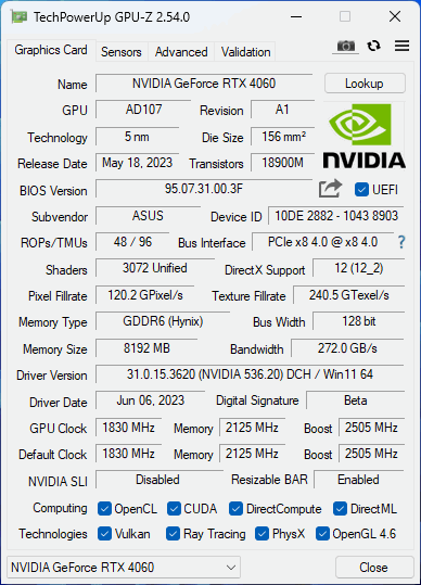 ASUS Dual GeForce RTX™ 4060 Ti OC Edition 16GB GDDR6, Graphics Card