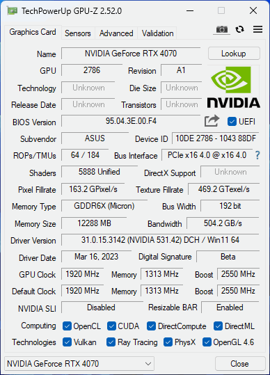 ASUS TUF Gaming GeForce RTX 4070 Ti 12GB GDDR6X OC Edition Review